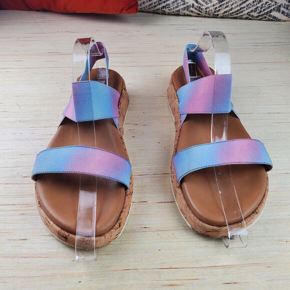 STEVE MADDEN | Elastic Strap | Blue/Pink | Cork Platform Gladi Sandals | Sz 8.5 - Picture 2 of 7